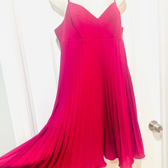 H&M Raspberry Spaghetti Strap Pleated Dress, Size 10 - Picture 1 of 16